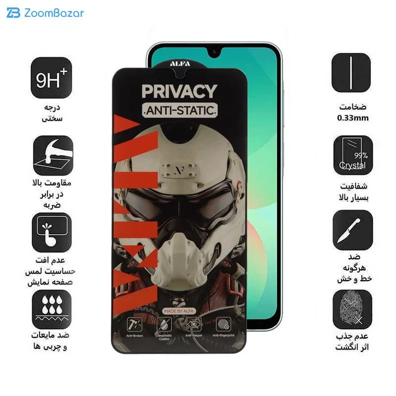گلس پرایوسی اپیکوی مدل Alpha مناسب برای گوشی موبایل سامسونگ Galaxy A26 / A16 — تصویر ۳