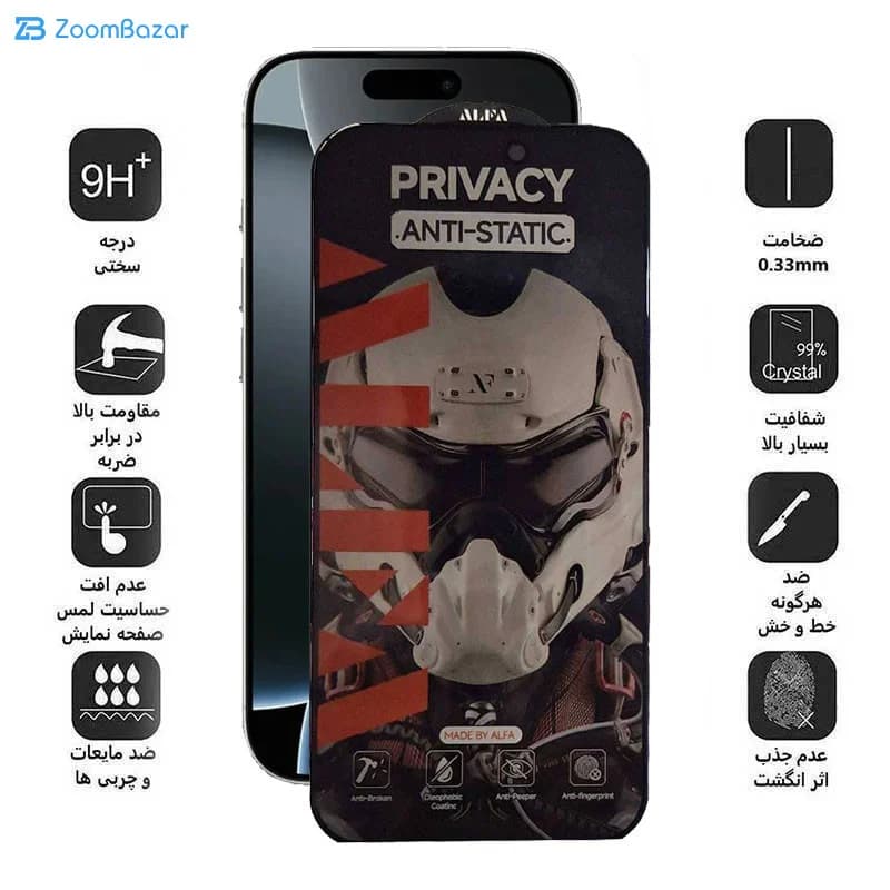 گلس پرایوسی اپیکوی مدل Alpha مناسب برای گوشی موبایل اپل iPhone 16 Pro Max — تصویر ۳