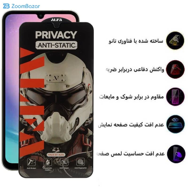گلس پرایوسی اپیکوی مدل Alpha مناسب برای گوشی موبایل سامسونگ Galaxy A24/A15/A25/M34/F34 — تصویر ۵