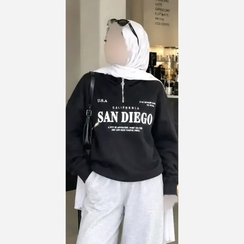 دورس نیم زیپ اسپرت زنانه پسرانه SANDIEGO جنس دورس سه نخ گرم بالا درجه یک رنگ مشکی سبز زیتونی فری سایز