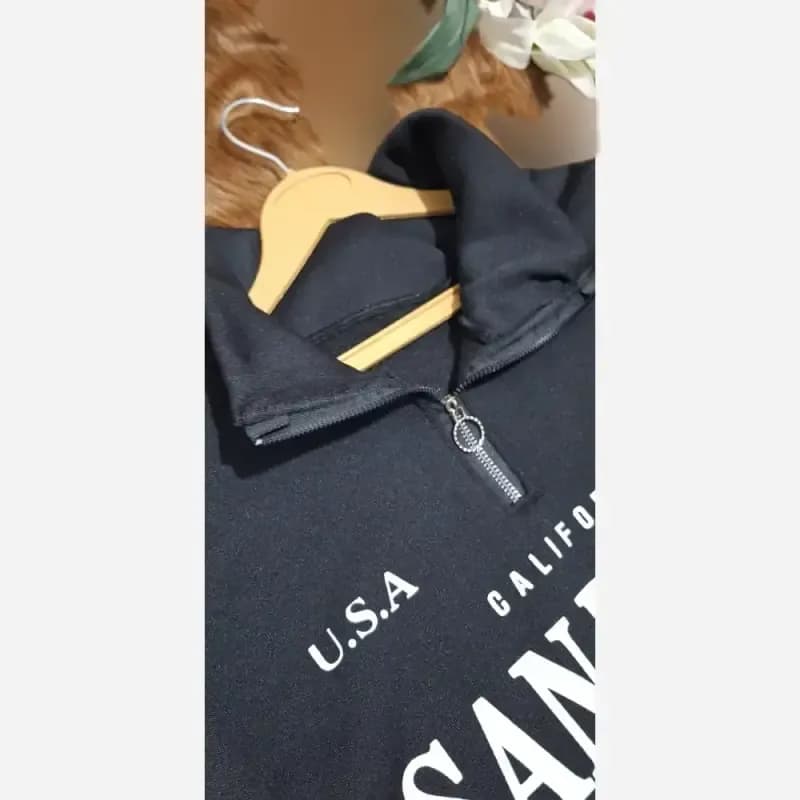 دورس نیم زیپ اسپرت زنانه پسرانه SANDIEGO جنس دورس سه نخ گرم بالا درجه یک رنگ مشکی سبز زیتونی فری سایز — تصویر ۸