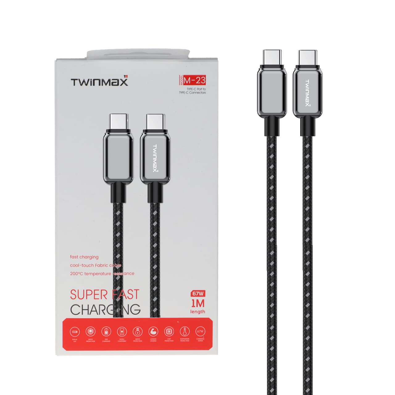 کابل شارژ فست TwinMax Type-C to Type-C مدل M-23 67W – مشکی – MMX