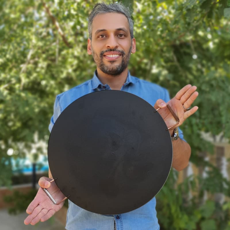 ساج چدنی آبندی شده 44 سانتی دسته دار ساج نان پزی چدن خالص بدون روکش شیمیایی