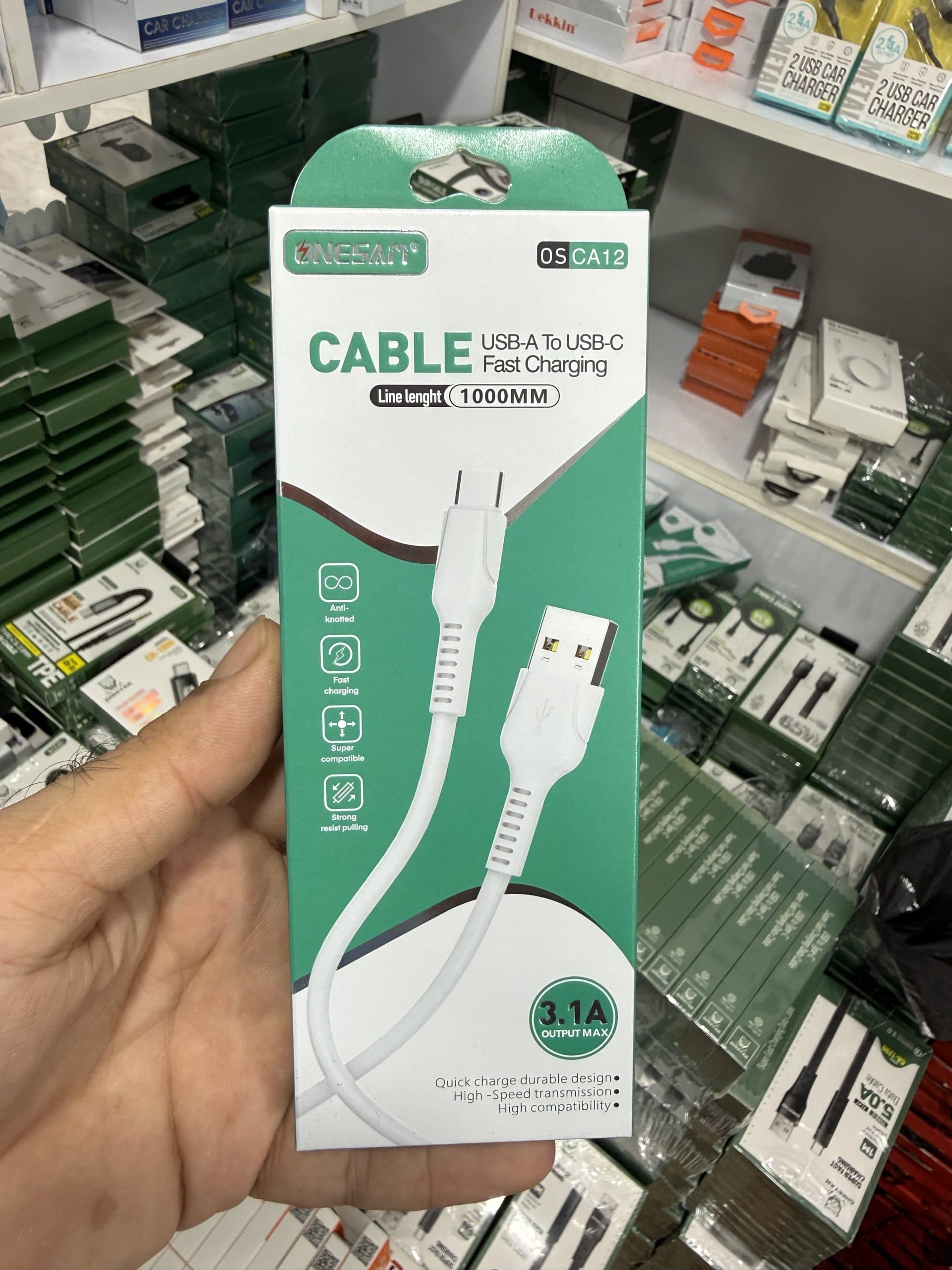 کابل شارژ و انتقال داده ONESAM مدل OS-CA12 تایپ سی با جریان ۳.۱ آمپر و طول ۱ متر اورجینال (عمده و تک)