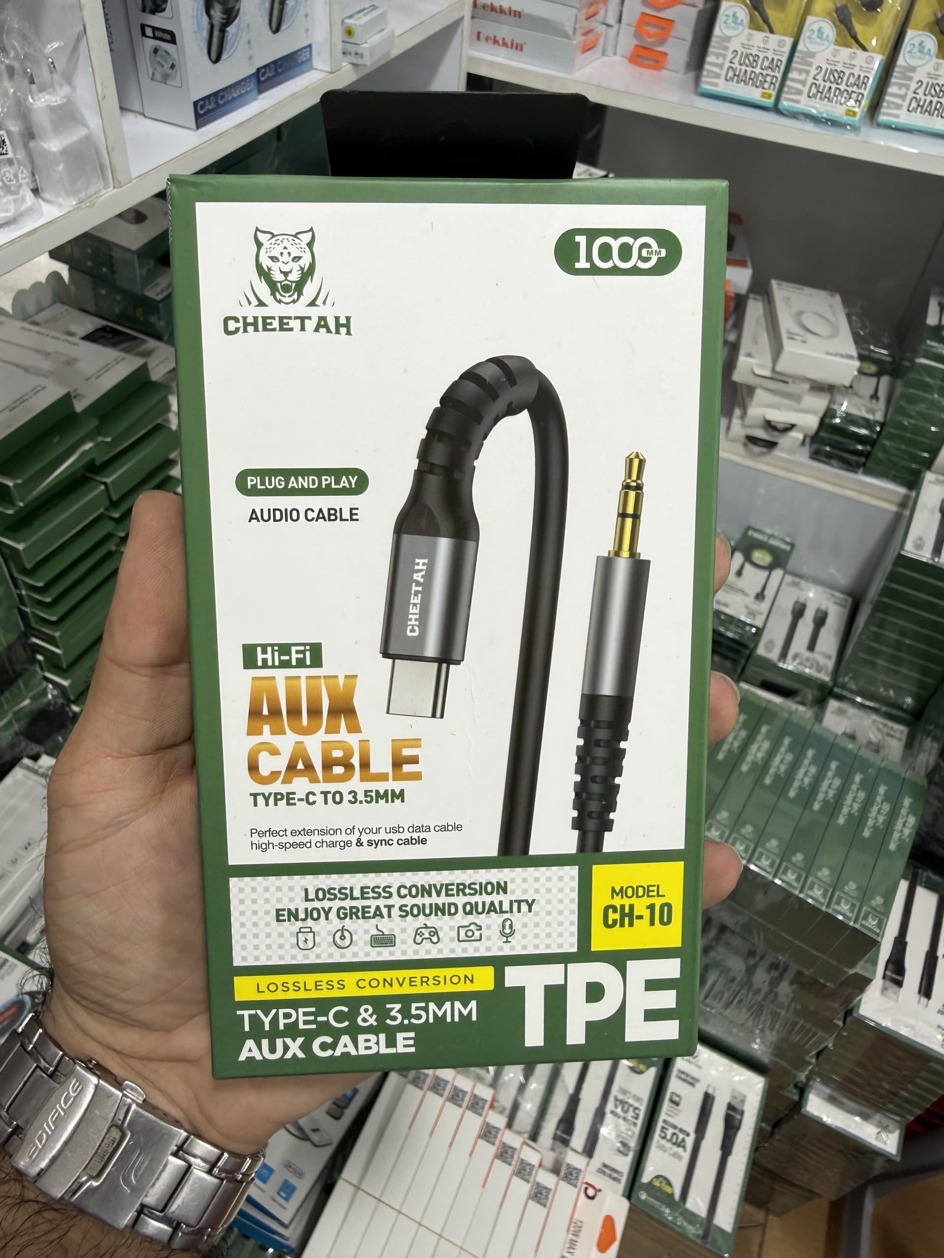 کابل تبدیل صدا AUX چیتا Cheetah مدل CH-10 تایپ سی به جک ۳.۵ میلی‌متری طول ۱ متر اورجینال (عمده و تک)