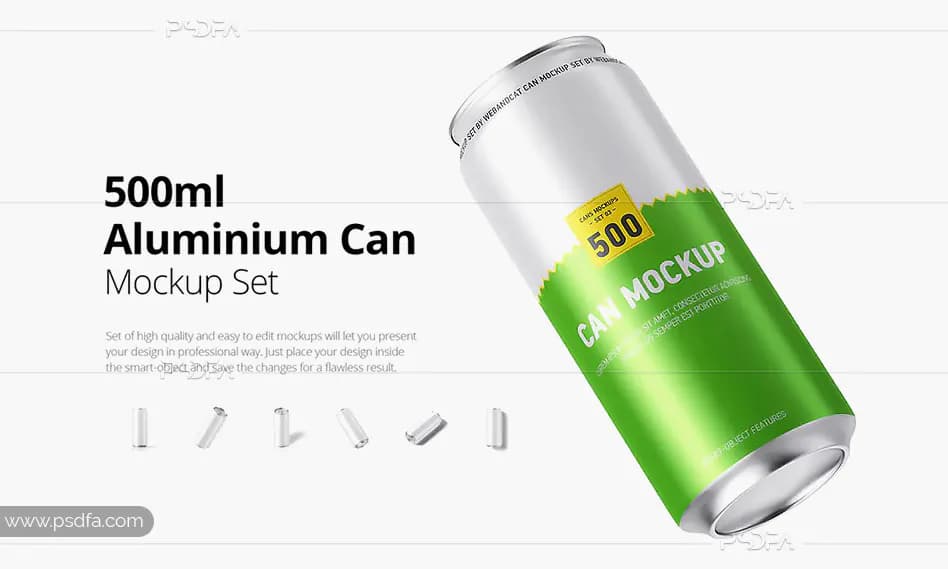 موکاپ قوطی نوشابه و نوشیدنی 500 میلی‌لیتری – 500ml Can Mockup