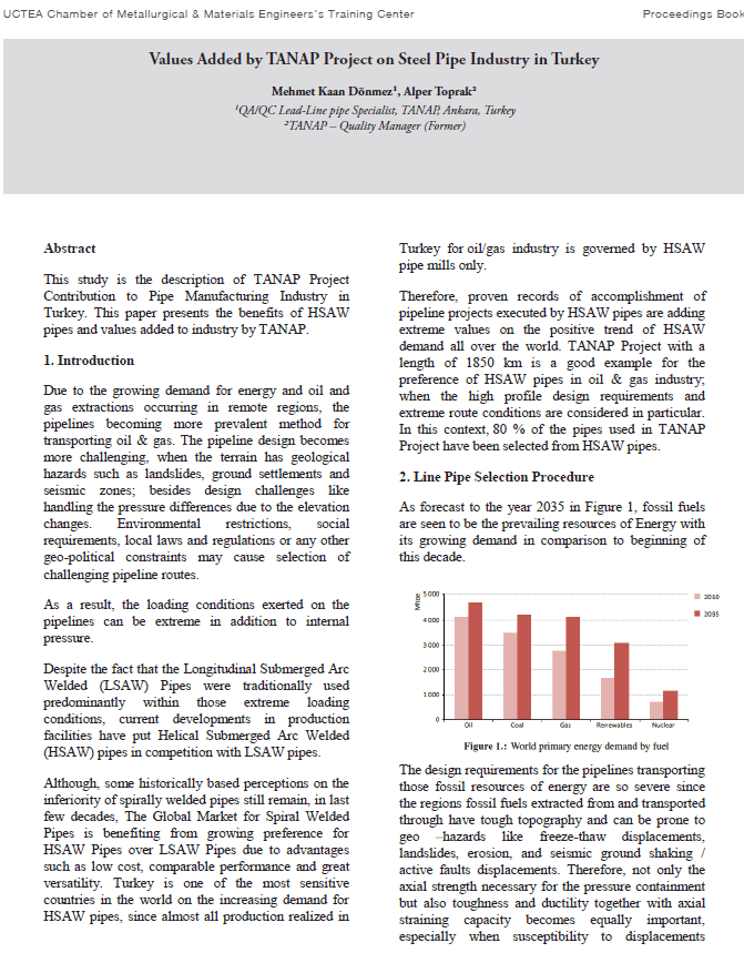 Values Added by TANAP Project on Steel Pipe Industry in Turkey