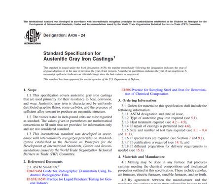 ASTM A436 − 24- Standard Specification for Austenitic Gray Iron Castings