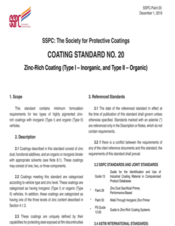 SSPC-Paint 20-2019- Zinc-Rich Coating (Type I – Inorganic, and Type II – Organic)