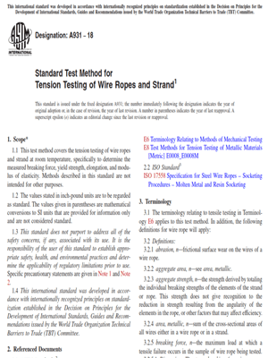 ASTM A931 − 18- Standard Test Method for Tension Testing of Wire Ropes and Strand