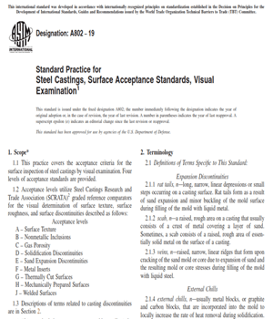 ASTM A802 − 19- Standard Practice for Steel Castings, Surface Acceptance Standards, Visual Examination