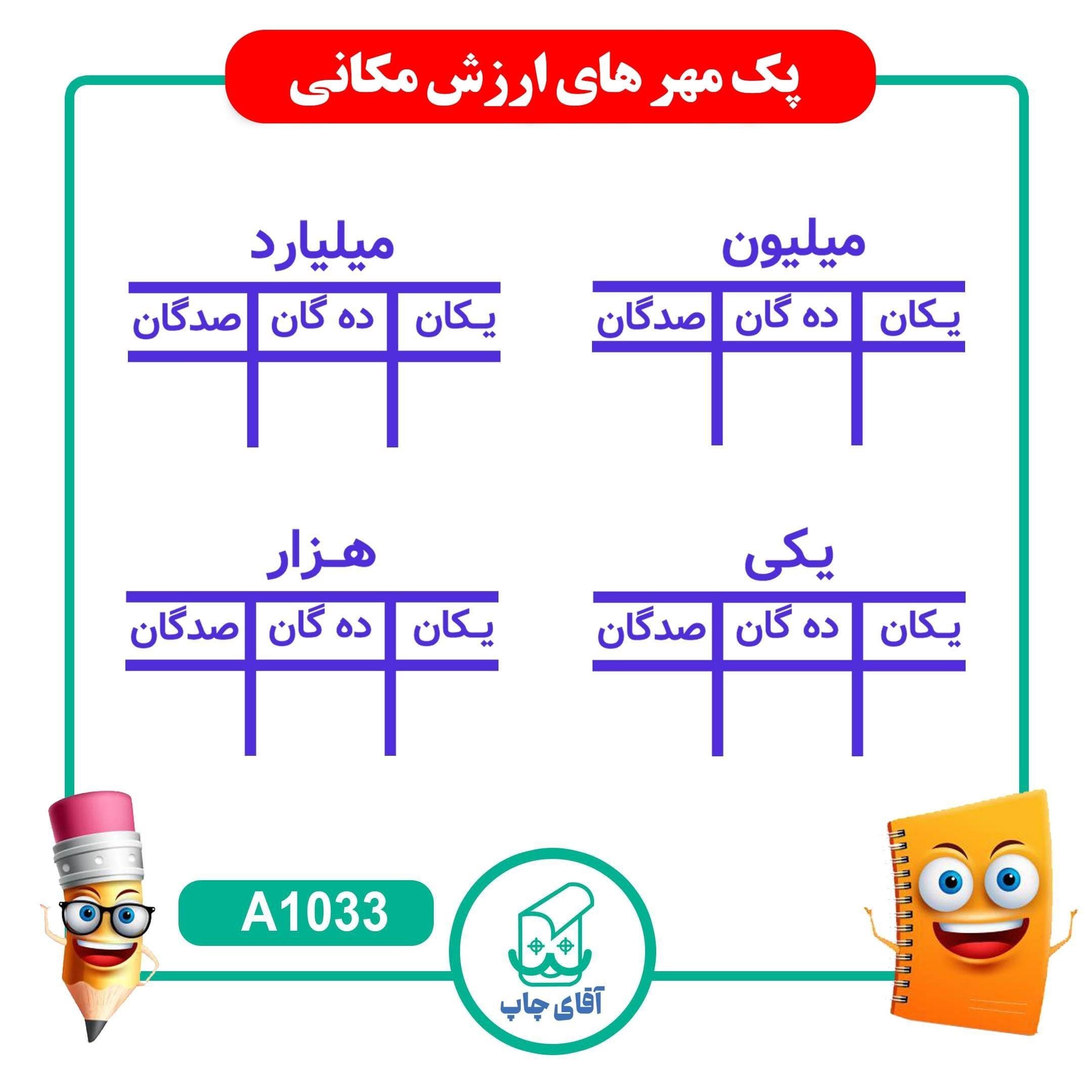 4 عدد مهر آموزشی جدول ارزش مکانی – ریاضی کد A1033