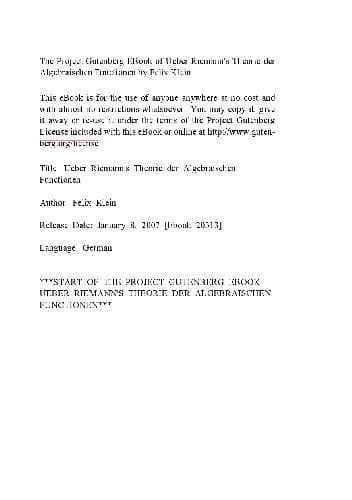 دانلود کتاب Ueber Riemanns Theorie der Algebraischen Functionen