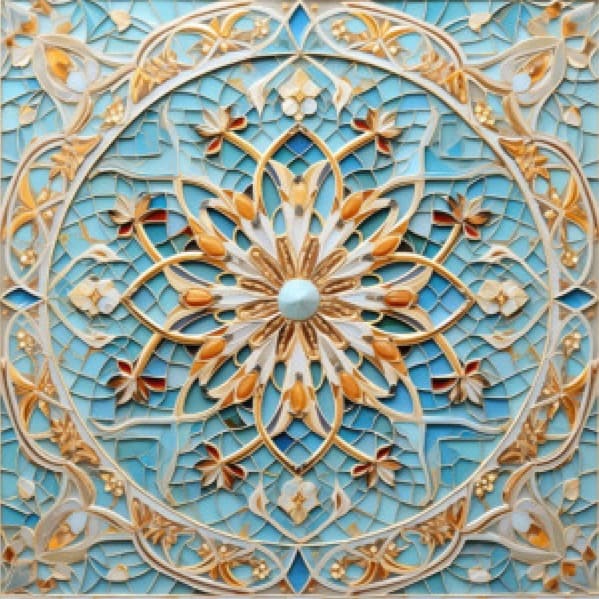 فرش مربع فیروزه ای | پوستر صائب | کد: 9141
