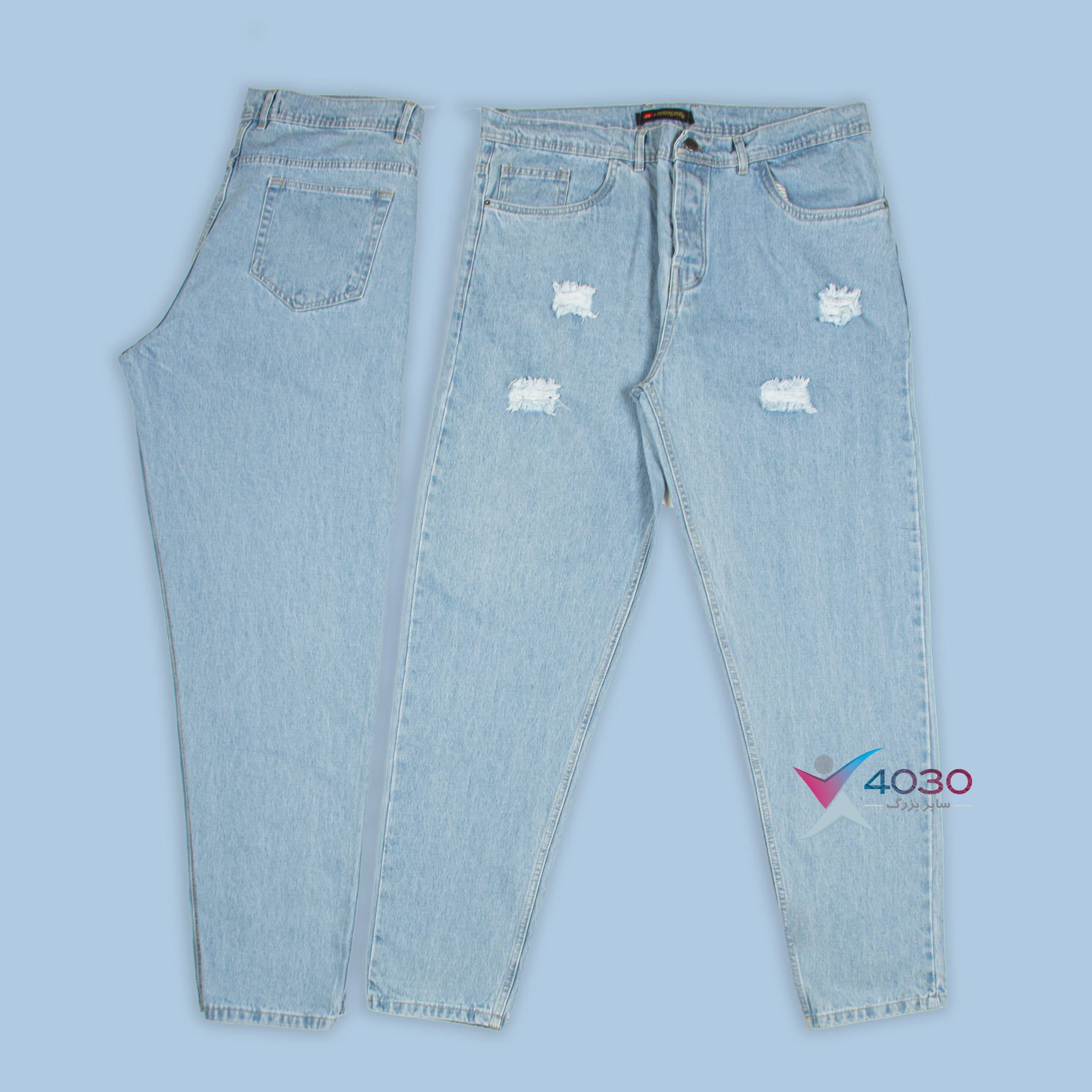 شلوار جین مام فیت زاپدار Light Blue سایزبزرگ ( 4340 )