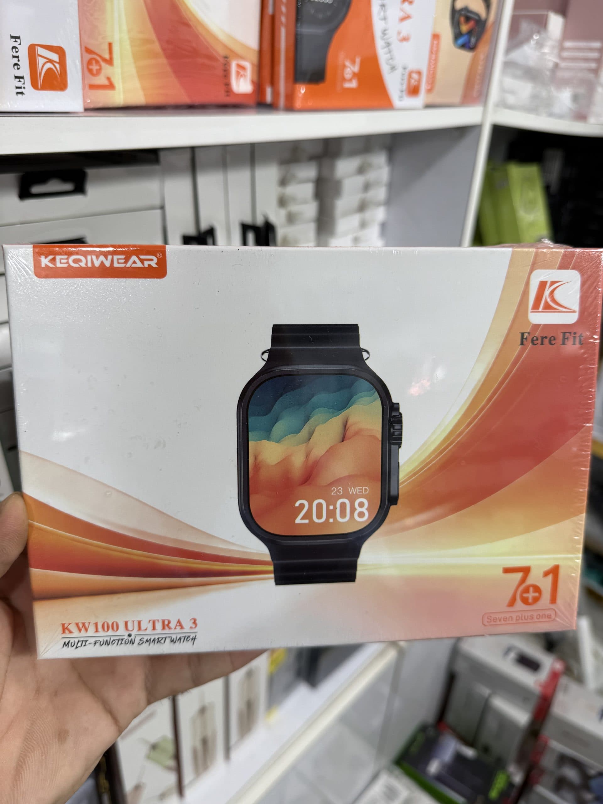 ساعت هوشمند KEQIWEAR مدل KW100 ULTRA 3 با پک ۷ بند، مکالمه بلوتوثی و نمایشگر لمسی اورجینال (عمده و تک)