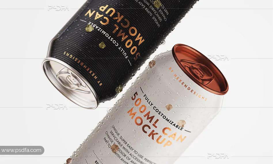 موکاپ قوطی نوشابه و نوشیدنی متالیک و فویلی 500ml با فرمت PSD برای فتوشاپ