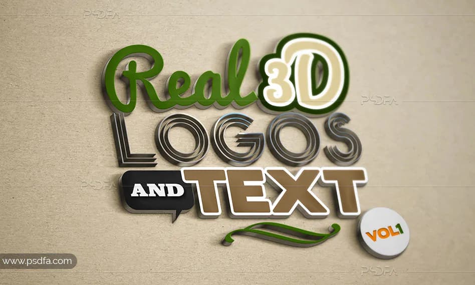 24 قالب لایه باز موکاپ لوگو و افکت متن سه بعدی با فرمت PSD