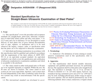 ASTM A435/A435M − 23 – Standard Speciﬁcation for Straight-Beam Ultrasonic Examination of Steel Plates