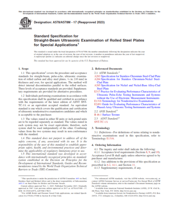 ASTM A578/A578M − 23 – Standard Speciﬁcation for Straight-Beam Ultrasonic Examination of Rolled Steel Plates for Special Applications