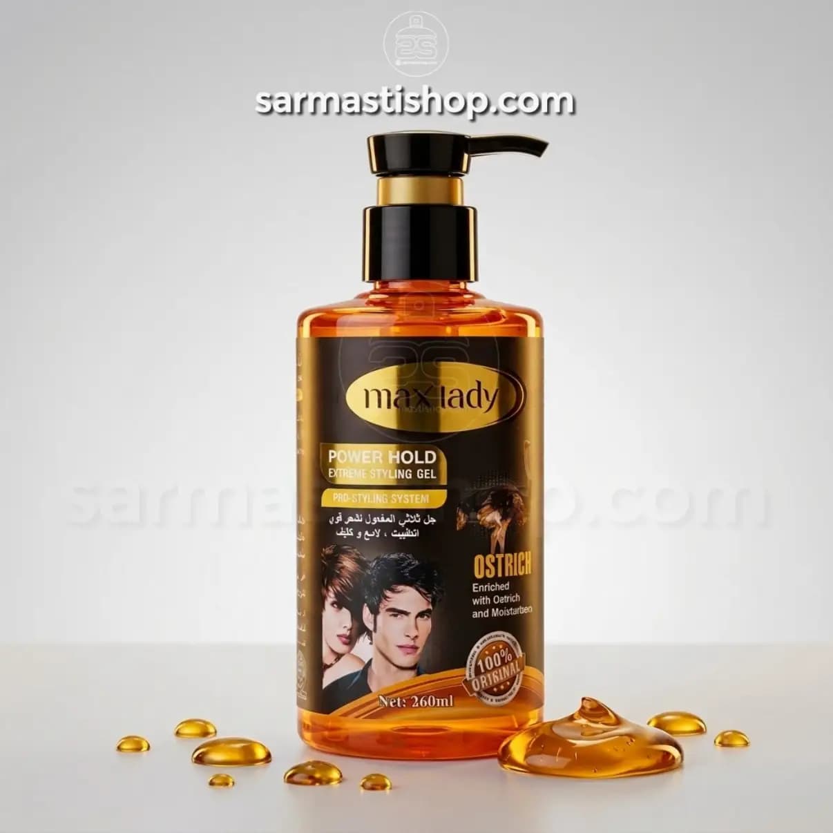 ژل چسب حالت دهنده مو مکس لیدی حاوی روغن شتر مرغ 260 میل