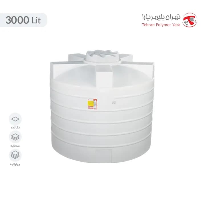 تانکر پلاستیکی عمودی کوتاه 3000 لیتری سه لایه تهران پلیمر یارا