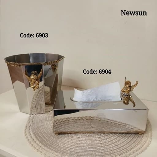 سطل و جای دستمال کاغذی هندی استیل برنج مدل فرشته کد 6904-6903 کامنا مدل 13144807