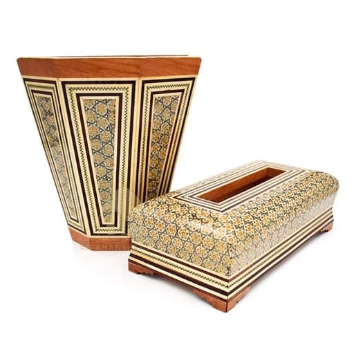 ست جعبه دستمال کاغذی و سطل خاتم کاری کد 24 کامنا مدل 13144795
