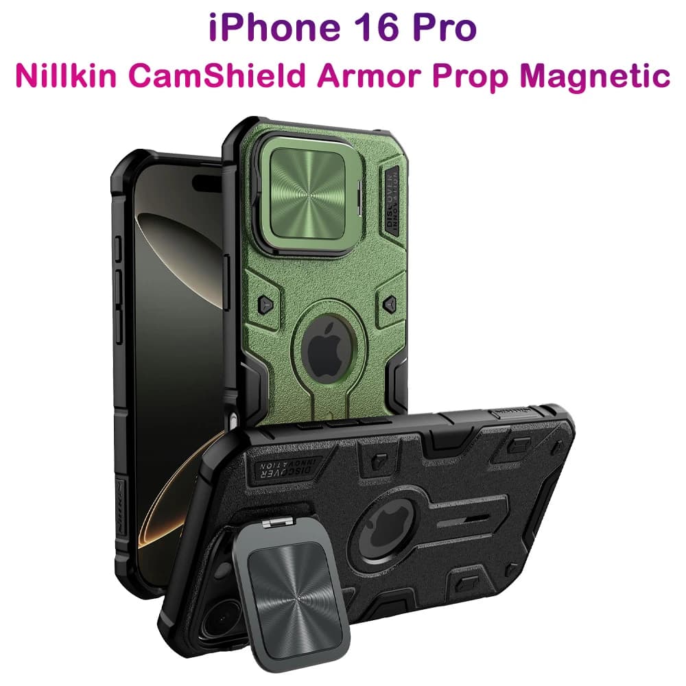 گارد ضد ضربه مگنتی کمرا استند iPhone 16 Pro مارک نیلکین مدل Camshield Armor Prop