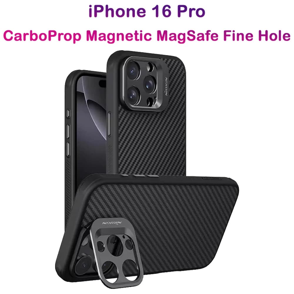 گارد کربنی مگنتی کمرا استند iPhone 16 Pro مارک نیلکین مدل CarboProp Magnetic Fine Hole