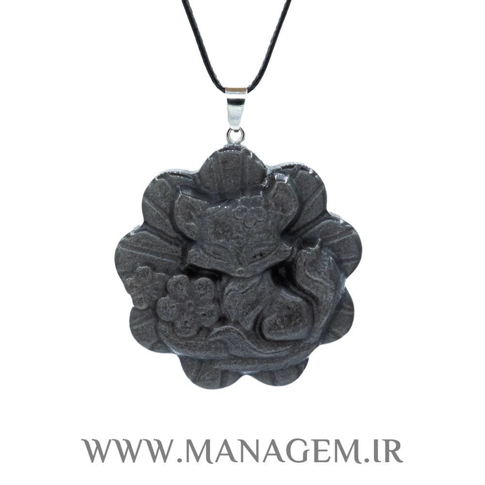 گردنبند سنگ ابسیدین سیلور شین طرح روباه (تراش دست)