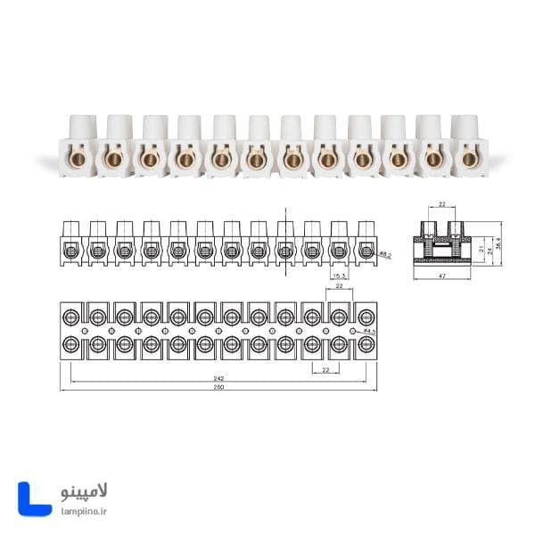 ترمینال برق شاخه ای 12 خانه سایز 35 (75A) رعد گستر