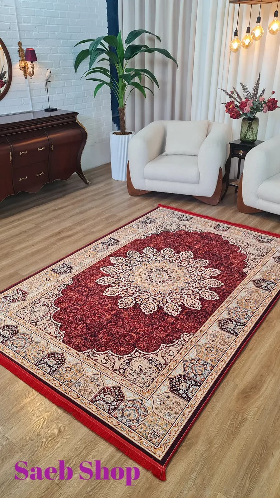 فرش لاکی سنتی وینتیج | فرش طرح ابریشمی صائب | کد : A174