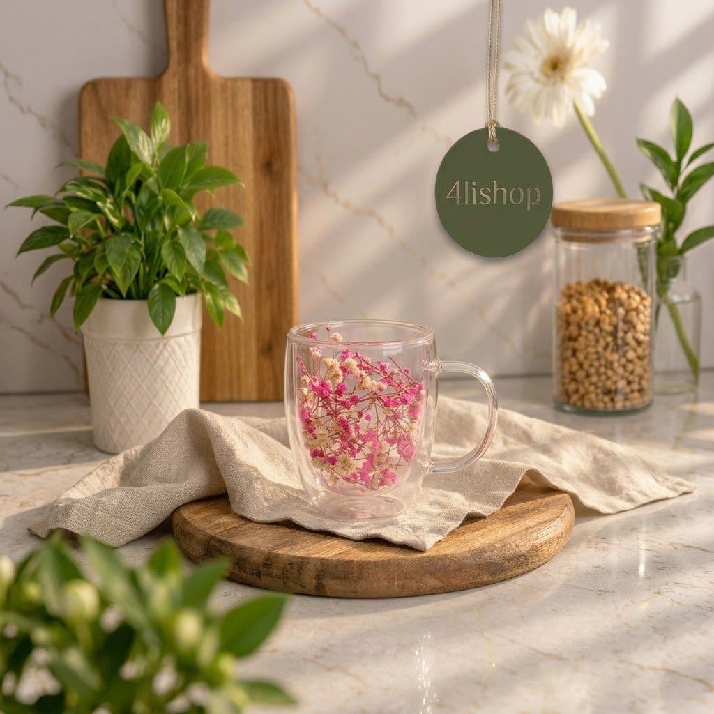 لیوان دوجداره گلدار بزرگ