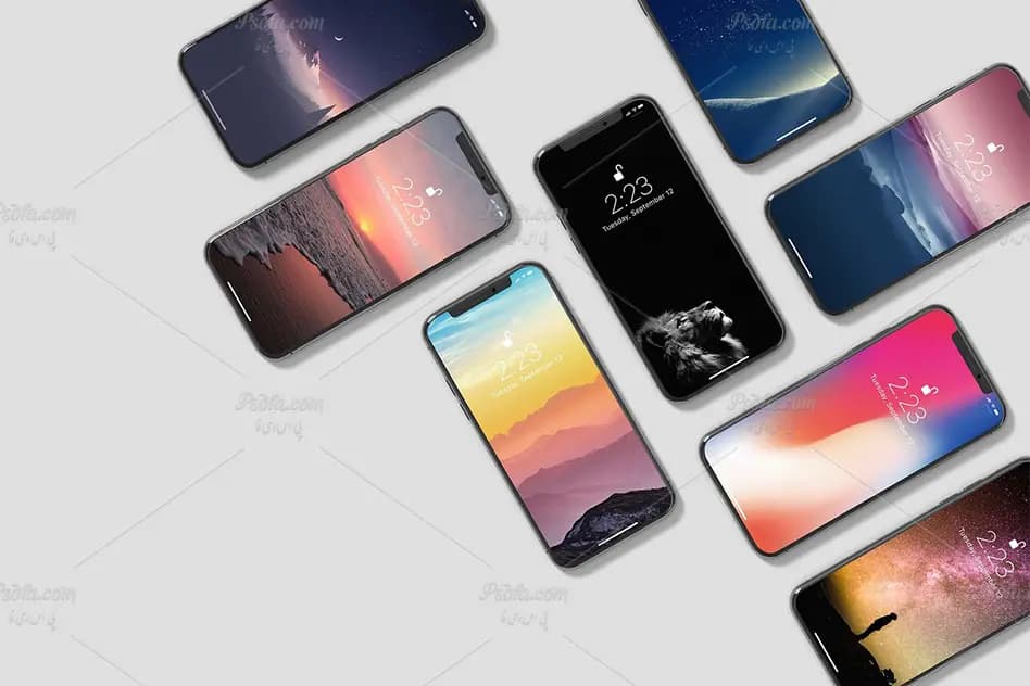 قالب لایه باز موکاپ iPhone X ایزومتریک برای فتوشاپ — تصویر ۸