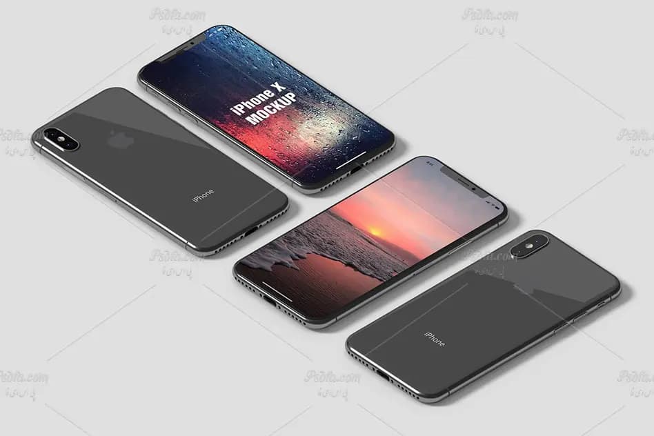 قالب لایه باز موکاپ iPhone X ایزومتریک برای فتوشاپ — تصویر ۷