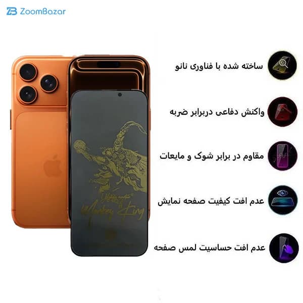 گلس پرایوسی اپیکوی مدل Monkey King pry مناسب برای گوشی موبایل اپل iPhone 17 Pro / 17 / 16 Pro — تصویر ۵