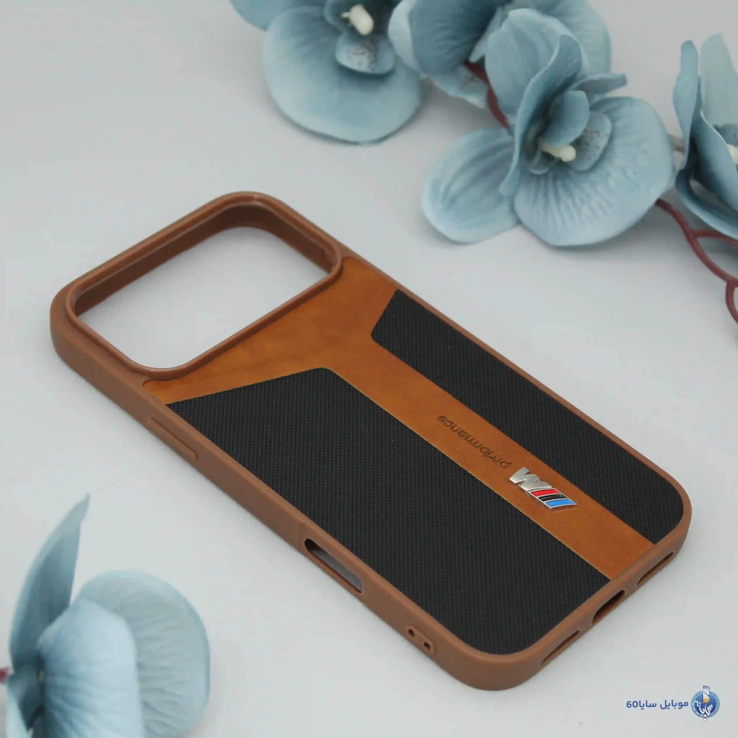 قاب گوشی Iphone 17 Promax اپل مدل چرمی طرح BMW رنگ قهوه ای روشن — تصویر ۲