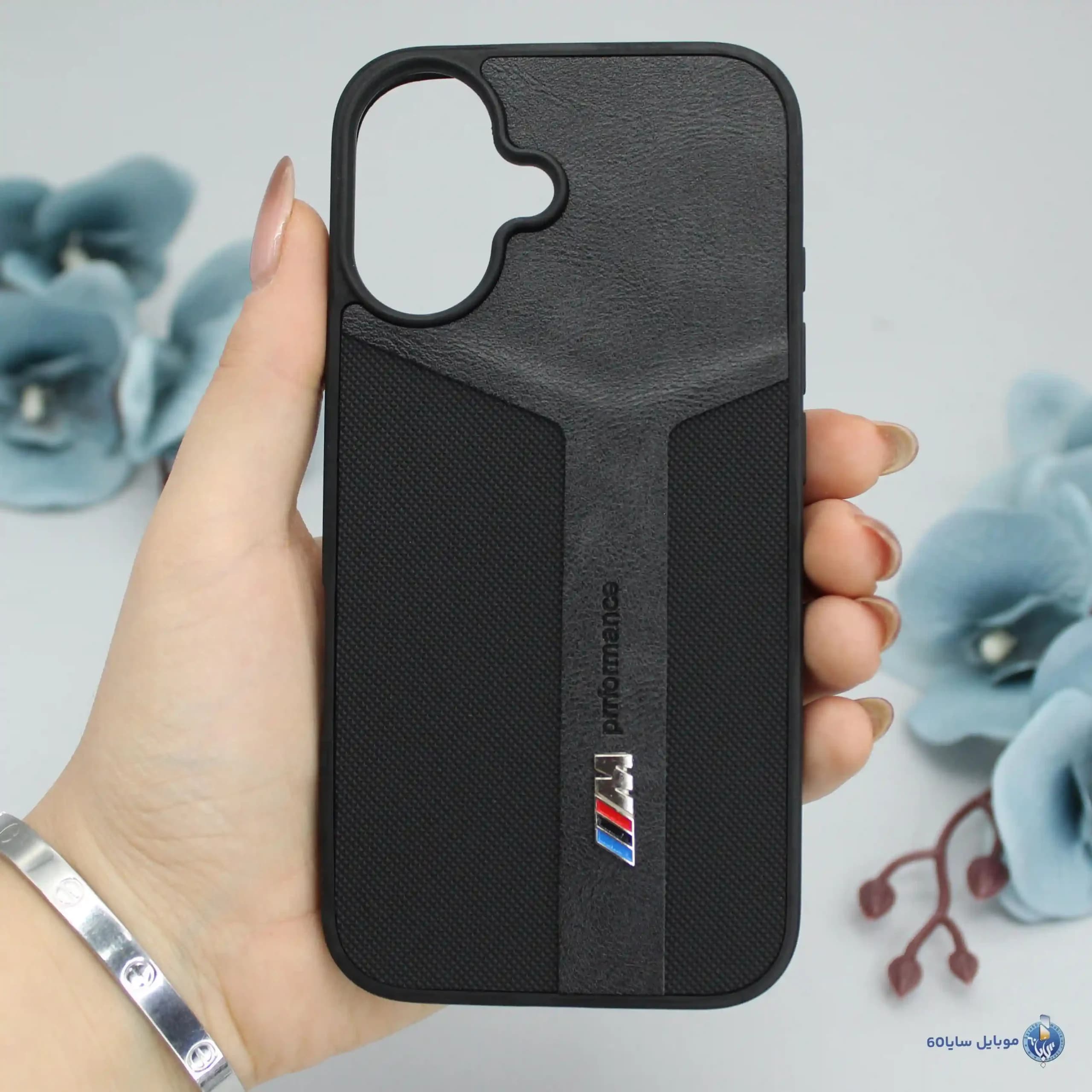 قاب گوشی Iphone 16 اپل مدل چرمی طرح BMW رنگ مشکی