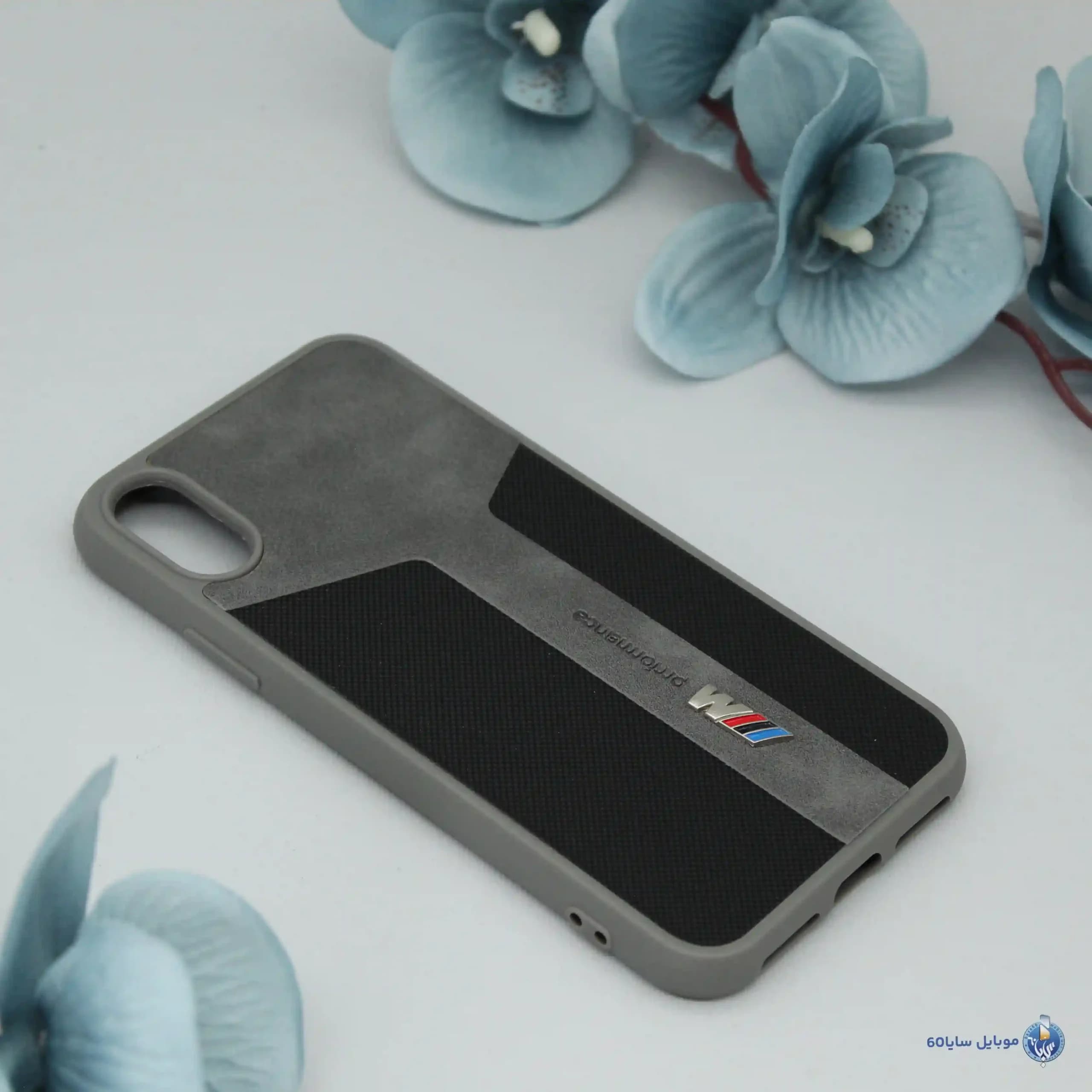 قاب گوشی iphone x اپل مدل چرمی طرح BMW رنگ طوسی — تصویر ۲