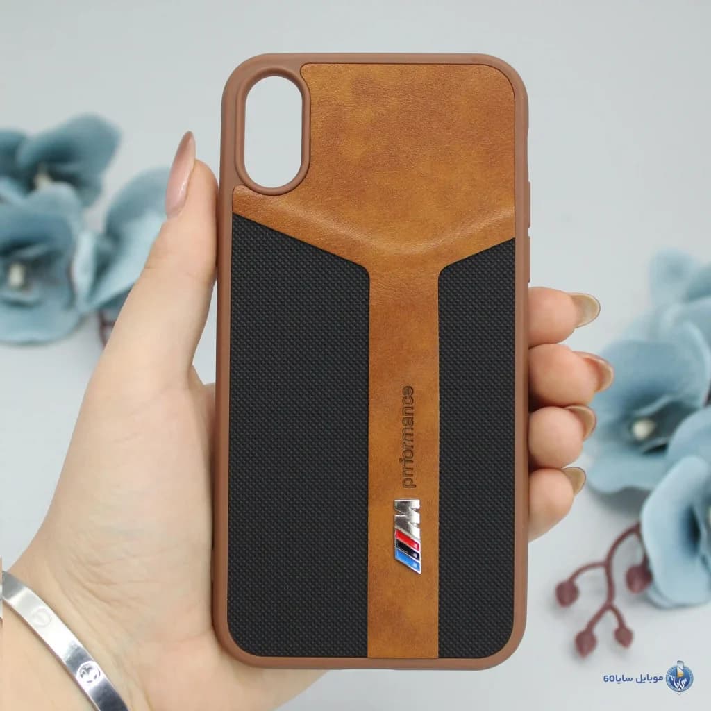 قاب گوشی iphone x اپل مدل چرمی طرح BMW رنگ قهوه ای روشن — تصویر ۳