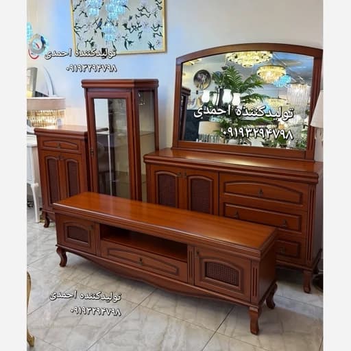 آینه کنسول ست میز تی وی جاکفشی مینی بوفه حصیری فندقی کامنا مدل 13152987