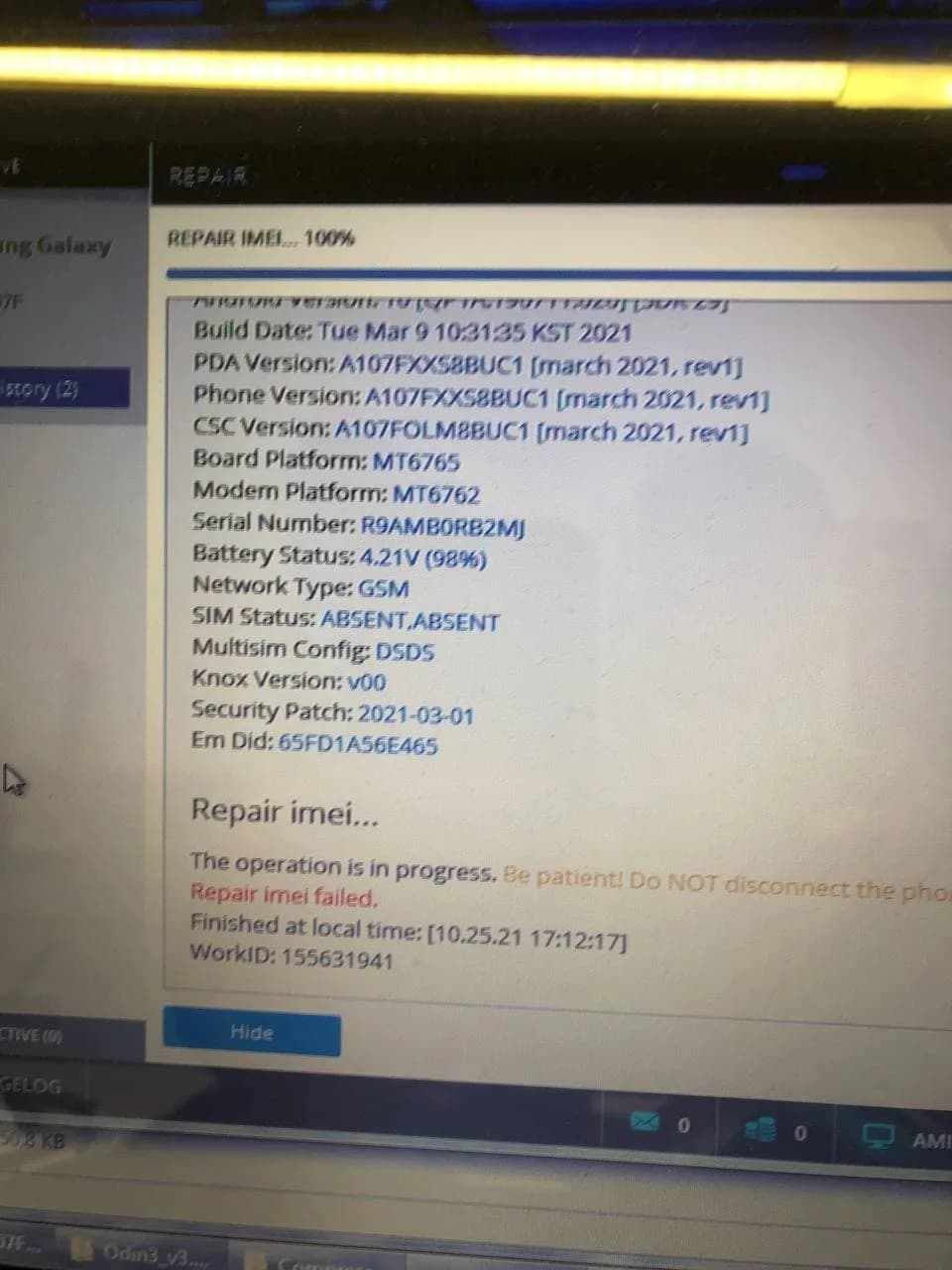 حل مشکل ترمیم سریال سامسونگ A107F باینری U8 بعد از تعویض هارد