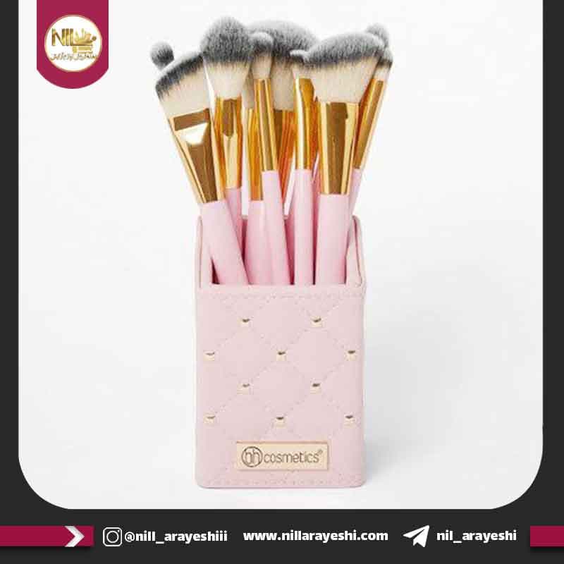 براش استند چرمی بی اچ 12 تیکه صورتی