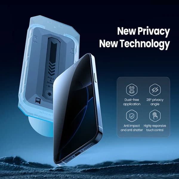 گلس حریم شخصی با ابزار مخصوص نصب iPhone 16 Pro مارک نیلکین مدل Guardian Full Coverage — تصویر ۲