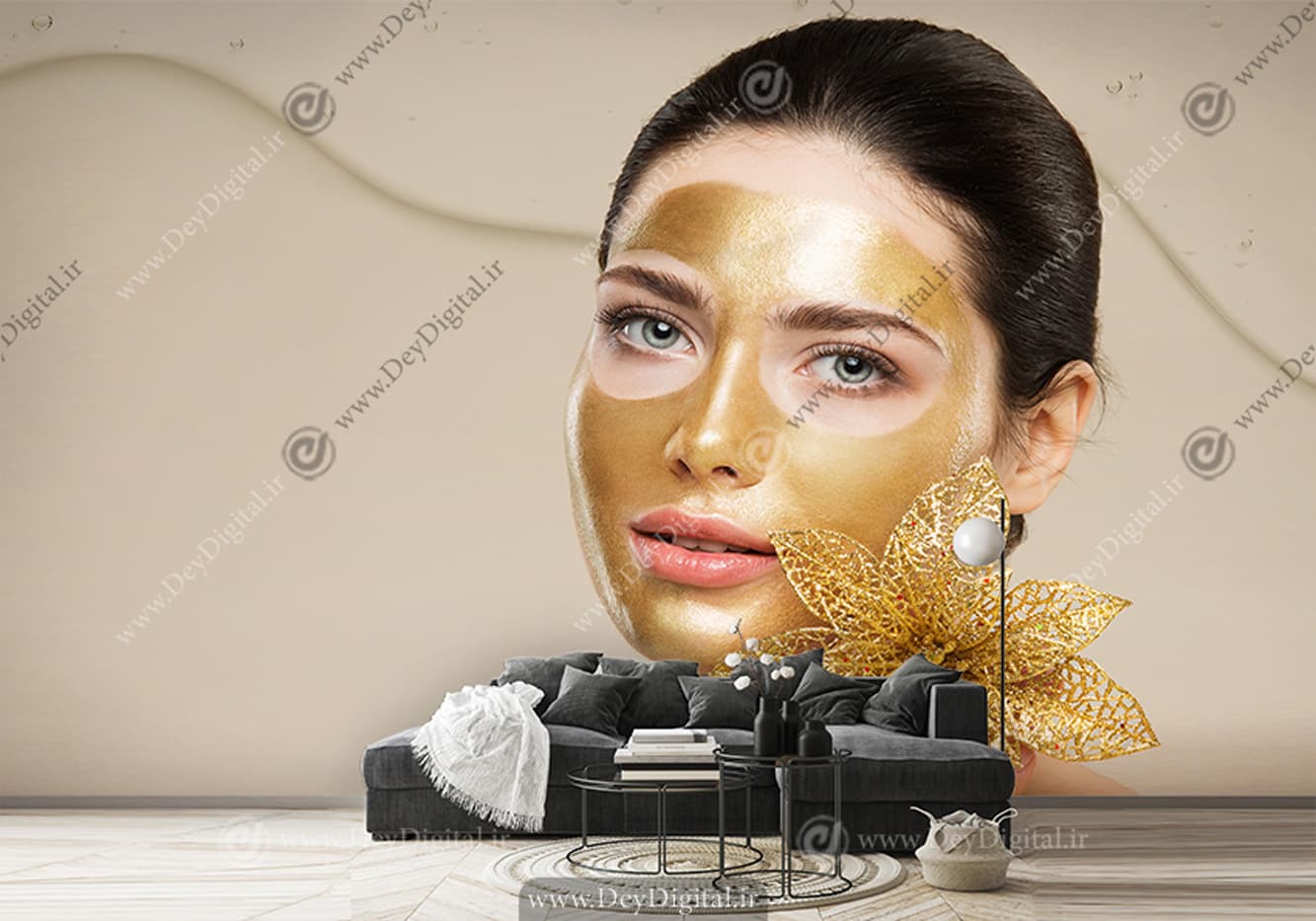 پوستر دیواری سه بعدی چهره خانوم با ماسک طلا WA-1312