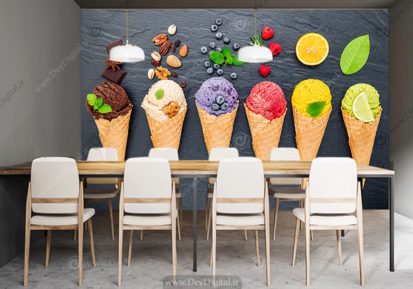 پوستر دیواری بستنی فروشی طرح بستنی قیفی میوه ای WA-1185
