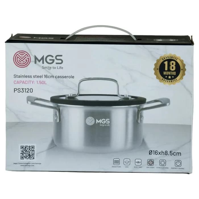 قابلمه تک استیل MGS ام جی اس لیزری درب سیلیکونی سایز 16 کد PS3120 — تصویر ۱۱