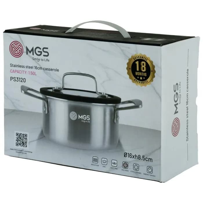 قابلمه تک استیل MGS ام جی اس لیزری درب سیلیکونی سایز 16 کد PS3120 — تصویر ۱۰