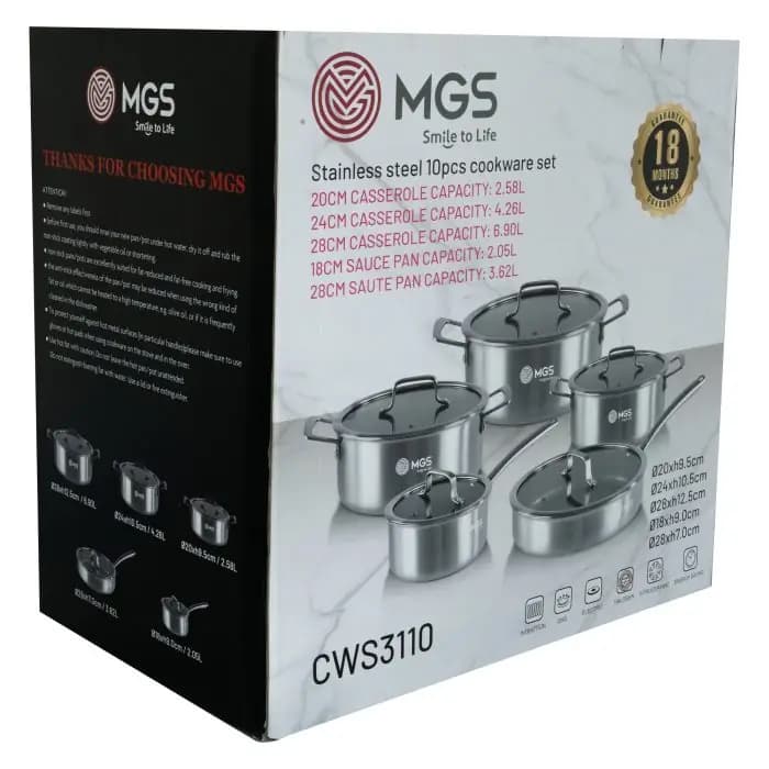 سرویس قابلمه 10 پارچه استیل MGS ام جی اس داخل لیزری کد CWS3110 — تصویر ۶